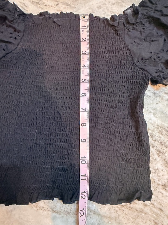 SHEIN Black Smocked Top Puff Sleeve Eyelet Blouse Womens Medium - Picture 6 of 7